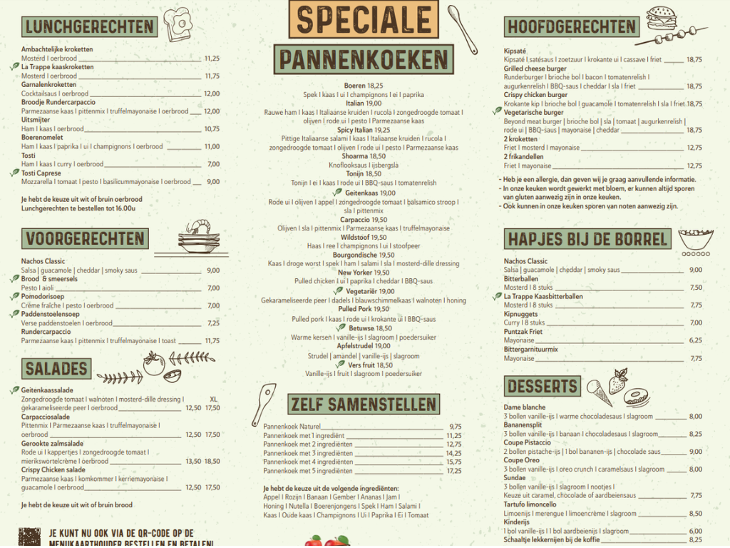Menukaart binnenkant